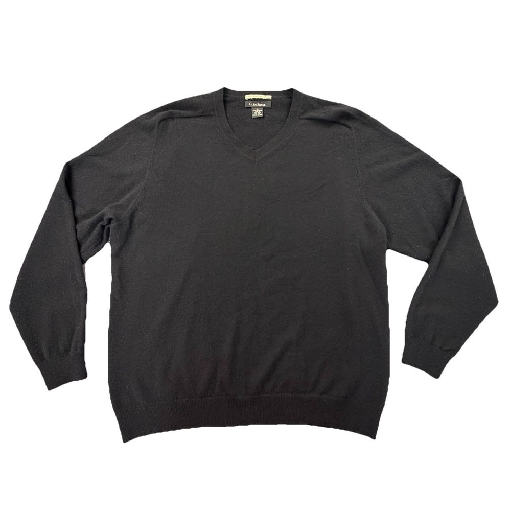 Glen Royal‎ 100% Cashmere Sweater XL Black V Neck Luxury Knit